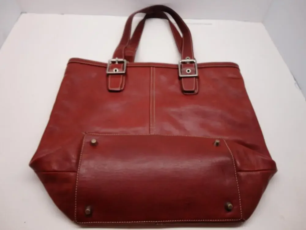 Coach Tote Bag Womens Large Red Leather Shoulder Purse Buckle G33-9573 Classic
